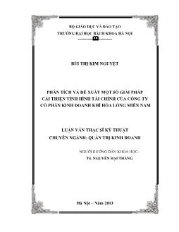 Luận văn Phân tích và đề xuất một số giải pháp cải thiện tình hình tài chính của công ty cổ phần kinh doanh khí hóa lỏng Miền Nam