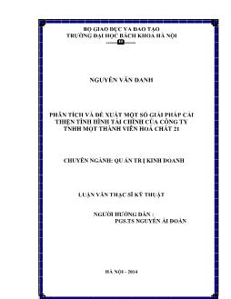 Luận văn Phân tích và đề xuất một số giải pháp cải thiện tình hình tài chính của công ty TNHH một thành viên hoá chất 21