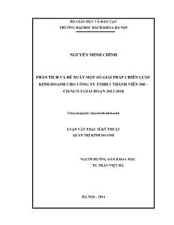 Luận văn Phân tích và đề xuất một số giải pháp chiến lược kinh doanh cho công ty tnhh 1 thành viên 508 – Cienco 5 giai đoạn 2013 - 2018