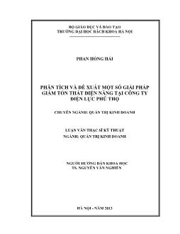 Luận văn Phân tích và đề xuất một số giải pháp giảm tổn thất điện năng tại công ty điện lực Phú Thọ
