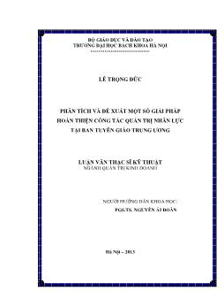 Luận văn Phân tích và đề xuất một số giải pháp hoàn thiện công tác quản trị nhân lực tại ban tuyên giáo trung ương