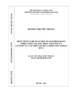 Luận văn Phân tích và đề xuất một số giải pháp hoàn thiện công tác đấu thầu tại công ty cổ phần tư vấn thiết kế bưu chính viễn thông (pcc)