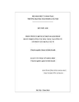 Luận văn Phân tích và đề xuất một số giải pháp hoàn thiện công tác đấu thầu tại công ty cổ phần xây dựng cầu 75