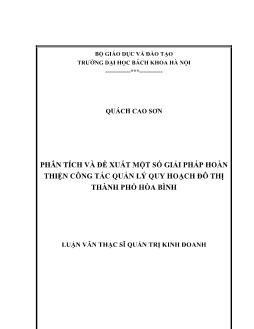 Luận văn Phân tích và đề xuất một số giải pháp hoàn thiện công tác quản lý quy hoạch đô thị thành phố Hòa Bình