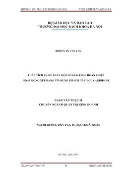 Luận văn Phân tích và đề xuất một số giải pháp hoàn thiện hoạt động xếp hạng tín dụng khách hàng của Agribank