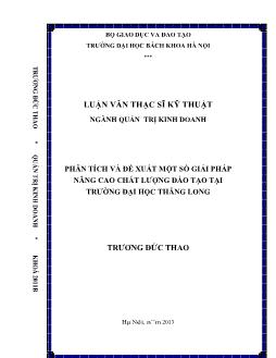 Luận văn Phân tích và đề xuất một số giải pháp nâng cao chất lượng đào tạo tại trường đại học Thăng Long