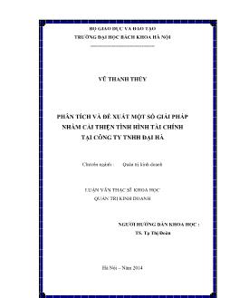 Luận văn Phân tích và đề xuất một số giải pháp nhằm cải thiện tình hình tài chính tại công ty TNHH Đại Hà