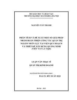Luận văn Phân tích và đề xuất một số giải pháp nhằm hoàn thiện công tác quản trị nguồn nhân lực tại viện quy hoạch và thiết kế xây dựng Quảng ninh (viết tắt là vqh)