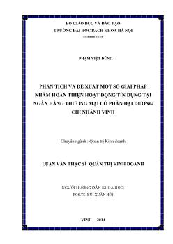 Luận văn Phân tích và đề xuất một số giải pháp nhằm hoàn thiện hoạt động tín dụng tại ngân hàng thương mại cổ phần đại dương chi nhánh Vinh