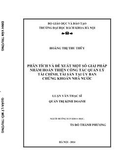 Luận văn Phân tích và đề xuất một số giải pháp nhằm hoàn thiện công tác quản lý tài chính, tài sản tại ủy ban chứng khoán nhà nước