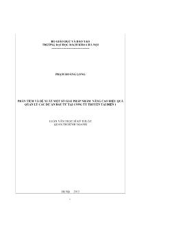 Luận văn Phân tích và đề xuất một số giải pháp nhằm nâng cao hiệu quả quản lý các dự án đầu tư tại công ty truyền tải điện 1