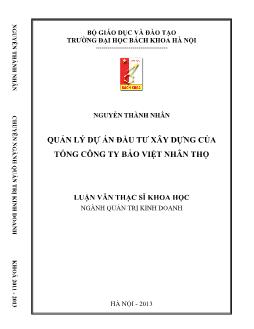 Luận văn Quản lý dự án đầu tư xây dựng của tổng công ty bảo việt Nhân Thọ