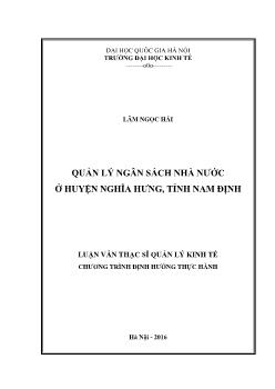 Luận văn Quản lý ngân sách nhà nước ở huyện Nghĩa hưng, tỉnh Nam Định