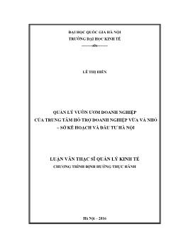 Luận văn Quản lý vườn ươm doanh nghiệp của trung tâm hỗ trợ doanh nghiệp vừa và nhỏ – sở kế hoạch và đầu tư Hà Nội