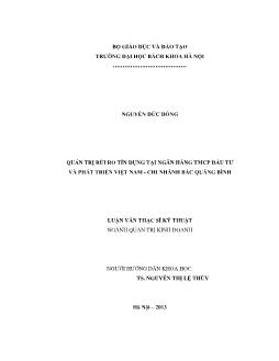 Luận văn Quản trị rủi ro tín dụng tại ngân hàng tmcp đầu tư và phát triển Việt Nam - Chi nhánh bắc Quảng Bình