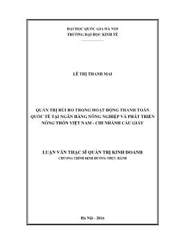 Luận văn Quản trị rủi ro trong hoạt động thanh toán quốc tế tại ngân hàng nông nghiệp và phát triển nông thôn Việt Nam - Chi nhánh Cầu Giấy