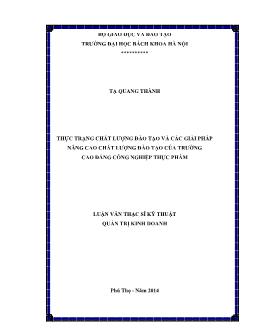 Luận văn Thực trạng chất lượng đào tạo và các giải pháp nâng cao chất lượng đào tạo của trường cao đẳng công nghiệp thực phẩm