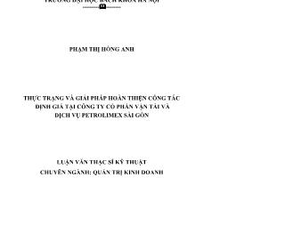 Luận văn Thực trạng và giải pháp hoàn thiện công tác định giá tại công ty cổ phần vận tải và dịch vụ petrolimex Sài Gòn