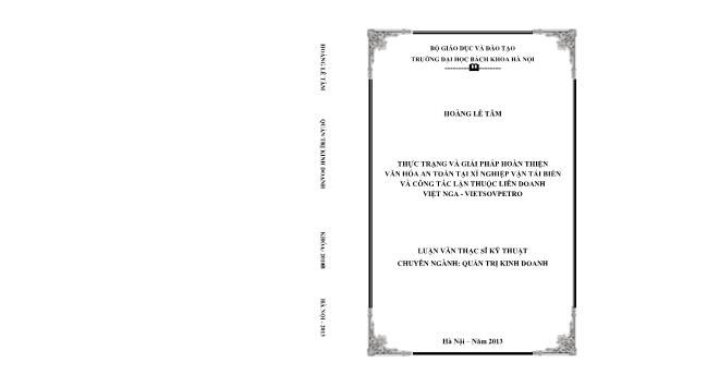 Luận văn Thực trạng và giải pháp hoàn thiện văn hóa an toàn tại xí nghiệp vận tải biển và công tác lặn thuộc liên doanh Việt nga - Vietsovpetro