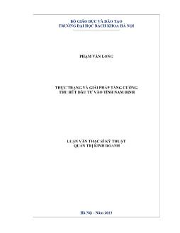 Luận văn Thực trạng và giải pháp tăng cường thu hút đầu tư vào tỉnh Nam Định