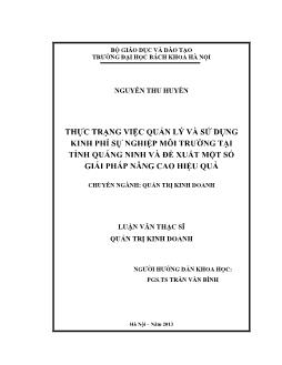 Luận văn Thực trạng việc quản lý và sử dụng kinh phí sự nghiệp môi trường tại tỉnh Quảng ninh và đề xuất một số giải pháp nâng cao hiệu quả