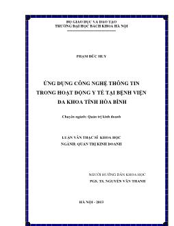 Luận văn Ứng dụng công nghệ thông tin trong hoạt động y tế tại bệnh viện đa khoa tỉnh Hòa Bình