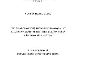 Luận văn Ứng dụng công nghệ thông tin trong quản lý khám chữa bệnh tại bệnh viện đa khoa huyện Lâm thao, tỉnh Phú Thọ