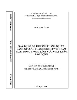 Luận văn Xây dựng bộ tiêu chí phân loại và đánh giá các doanh nghiệp Việt Nam hoạt động trong lĩnh vực xuất khẩu lao động