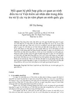 Mối quan hệ phối hợp giữa cơ quan an ninh điều tra và Viện kiểm sát nhân dân trong điều tra xử lý các vụ án xâm phạm an ninh quốc gia