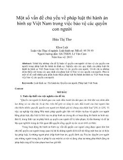 Một số vấn đề chủ yếu về pháp luật thi hành án hình sự Việt Nam trong việc bảo vệ các quyền con người