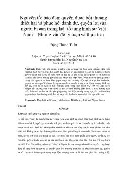 Nguyên tắc bảo đảm quyền được bồi thường thiệt hại và phục hồi danh dự, quyền lợi của người bị oan trong luật tố tụng hình sự Việt Nam – Những vấn đề lý luận và thực tiễn