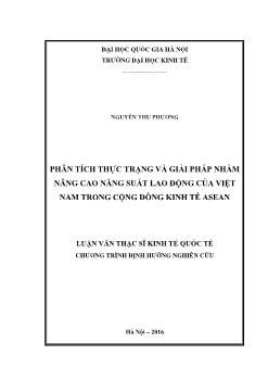 Phân tích thực trạng và giải pháp nhằm nâng cao năng suất lao động của Việt Nam trong cộng đồng kinh tế Asean