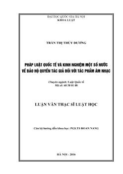 Pháp luật quốc tế và kinh nghiệm một số nước về bảo hộ quyền tác giả đối với tác phẩm âm nhạc