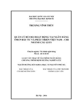 Quản lý rủi ro hoạt động tại ngân hàng TMCP đầu tư và phát triển Việt Nam – chi nhánh Cầu Giấy