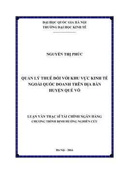 Quản lý thuế đối với khu vực kinh tế ngoài quốc doanh trên địa bàn huyện Quế Võ