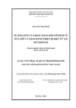 Sự hài lòng của khác hàng đối với dịch vụ sửa chữa và bảo hành thiết bị điện tử tại fpt service