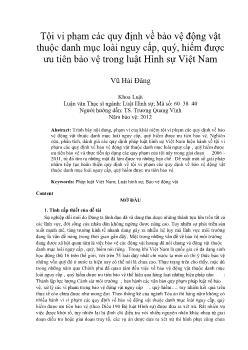 Tội vi phạm các quy định về bảo vệ động vật thuộc danh mục loài nguy cấp, quý, hiếm được ưu tiên bảo vệ trong luật Hình sự Việt Nam