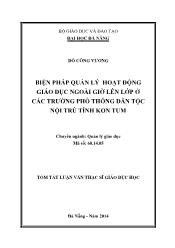 Biện pháp quản lý hoạt động giáo dục ngoài giờ lên lớp ở các trường phổ thông dân tộc nội trú tỉnh Kon Tum