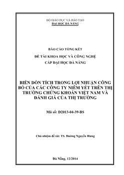 Đề tài Biến dồn tích trong lợi nhuận công bố của các công ty niêm yết trên thị trường chứng khoán Việt Nam và đánh giá của thị trường