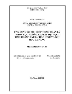 Đề tài Ứng dụng iso 9001 : 2008 trong quản lý khoa học và đào tạo sau đại học tình huống tại đại học kinh tế, đại học Đà Nẵng