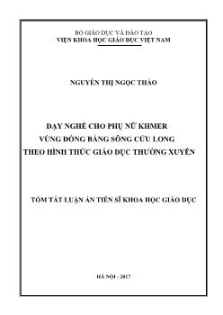 Luận án Dạy nghề cho phụ nữ Khmer vùng đồng bằng sông cửu long theo hình thức giáo dục thường xuyên