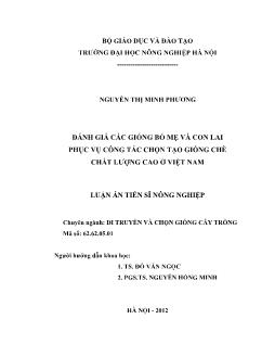 Luận văn Ðánh giá các giống bố mẹ và con lai phục vụ công tác chọn tạo giống chè chất lượng cao ở Việt Nam