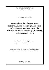 Luận văn Biện pháp quản lý hoạt động kiểm tra đánh giá kết quả học tập môn sinh học của học sinh các trường trung học cơ sở quận Cẩm Lệ, thành phố Đà Nẵng