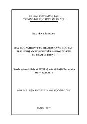 Luận văn Dạy học nghiệp vụ sư phạm dựa vào học tập trải nghiệm cho sinh viên đại học ngành sư phạm kĩ thuật