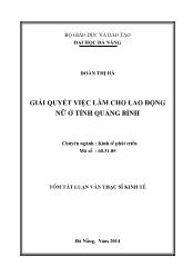 Luận văn Giải quyết việc làm cho lao động nữ ở tỉnh Quảng Bình