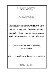 Luận văn Hạn chế rủi ro tín dụng trong cho vay ngắn hạn đối với doanh nghiệp tại ngân hàng TMCP đầu tư và phát triển Việt Nam - Chi nhánh Đắc lắk