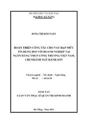 Luận văn Hoàn thiện công tác cho vay hạn mức tín dụng đối với doanh nghiệp tại ngân hàng tmcp công thương Việt Nam, chi nhánh Ngũ Hành Sơn