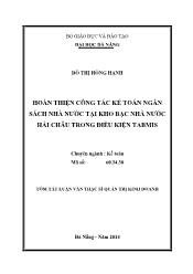 Luận văn Hoàn thiện công tác kế toán ngân sách nhà nước tại kho bạc nhà nước hải châu trong điều kiện tabmis