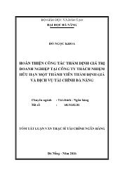 Luận văn Hoàn thiện công tác thẩm định giá trị doanh nghiệp tại công ty trách nhiệm hữu hạn một thành viên thẩm định giá và dịch vụ tài chính Đà Nẵng