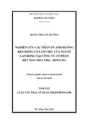 Luận văn Nghiên cứu các nhân tố ảnh hưởng đến động cơ làm việc của người lao động tại công ty cổ phần dệt may Hòa thọ - Đông Hà